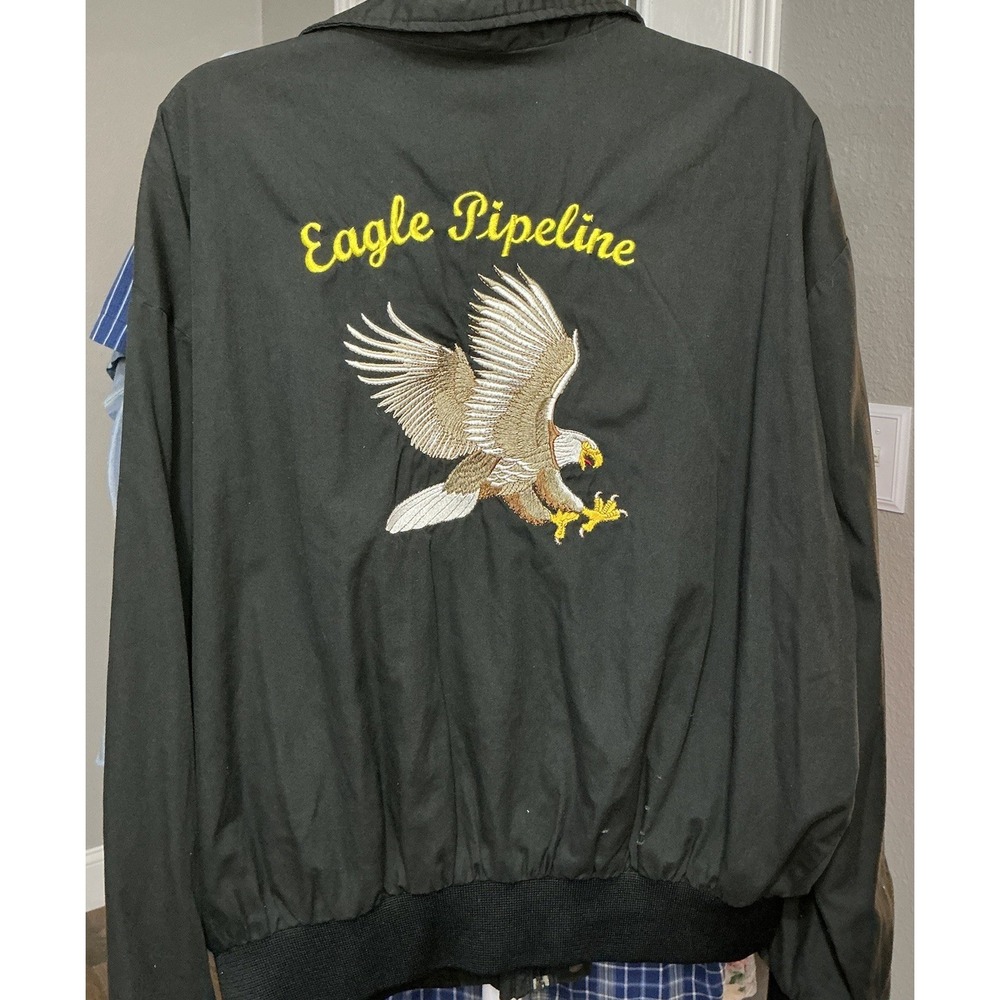 Vintage‎ Hilton Eagle Pipeline Embroidered Bomber Jacket Men's Work USA Oil Gas
